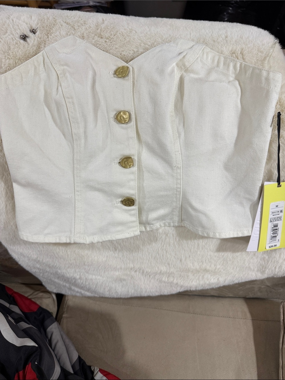 Target Cream Smocked Bustier Top with Button Detail